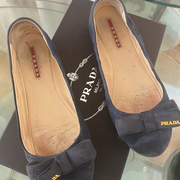 Prada ballerina flats sz 6 in suede navy blue - Picture 4 of 5